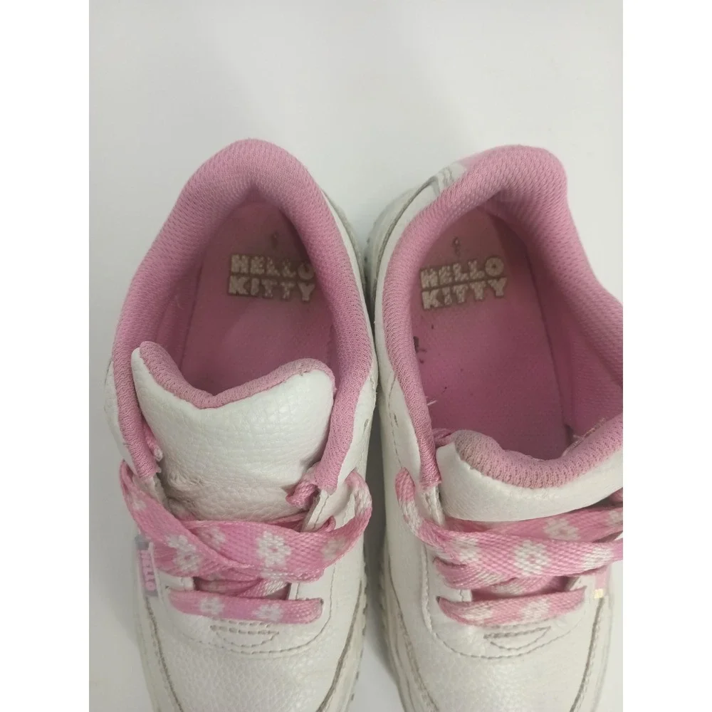 Hello Kitty Girls Sneakers White Pink Floral Laces Low Top Shoes Sz1 GMHK25BB009
